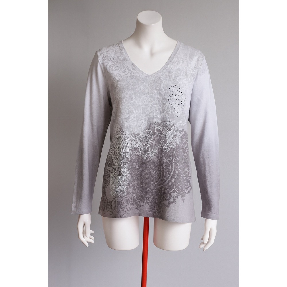 Women‎ Shirt Top 2XL /XXL Paisley Floral Ombre Rhinestones Boho Momcore Gradient